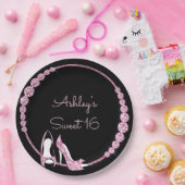 Roze pompen en diamanten  papieren bordje (Feest)