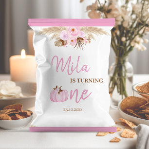 Roze pompoen 1e verjaardag Chip Bag Wrapper Flyer