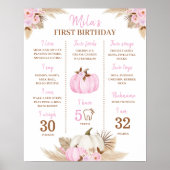 Roze pompoen 1e verjaardag mijlpaal teken poster (Voorkant)