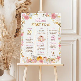 Roze pompoen 1e verjaardag mijlpaal teken poster