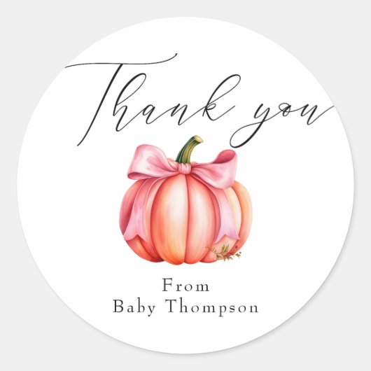 Roze pompoen | Autumn Baby shower Dank u Ronde Sticker (Voorkant)