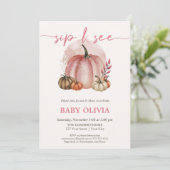 Roze pompoen Baby Girl Herfst Sip en zie Meet Gree Kaart (Staand voorkant)