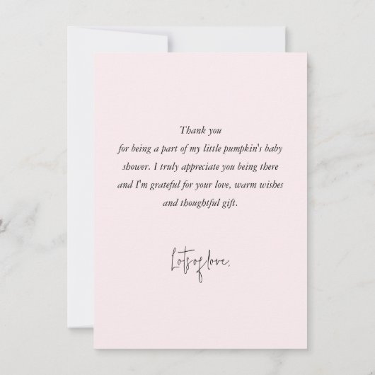Roze pompoen baby meisje plat bedankkaart (Achterkant)