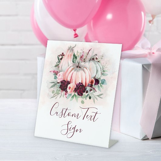 Roze Pompoen Baby shower Aangepaste tekst Reclamebord Met Voetstuk