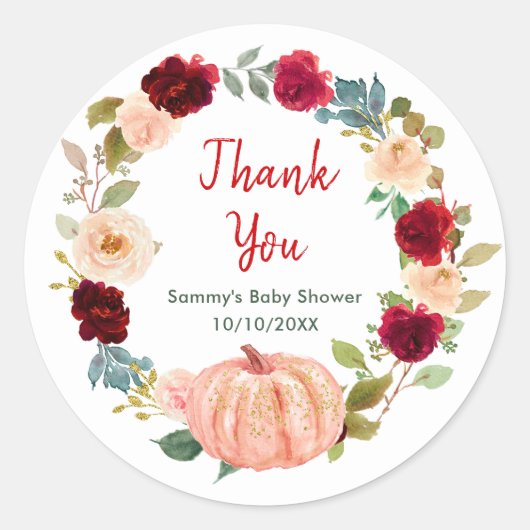 Roze Pompoen Baby Shower Bedankt Sticker (Voorkant)