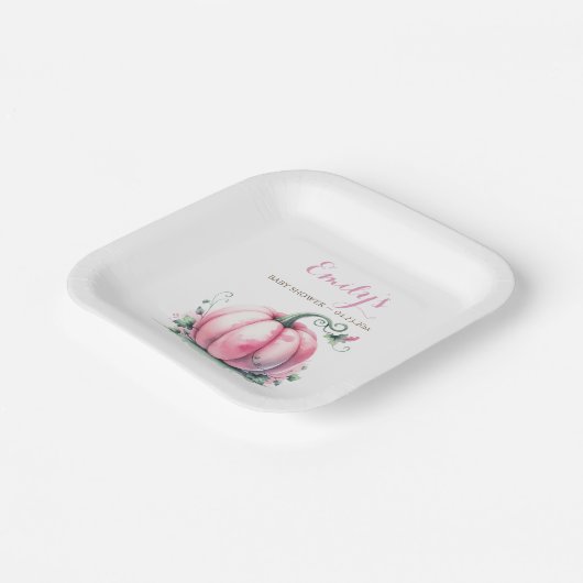 Roze pompoen Baby shower Beschikbaar Papieren Bordje (Gebogen)