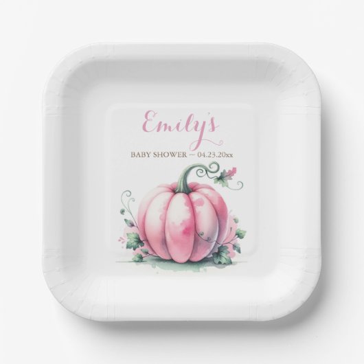 Roze pompoen Baby shower Beschikbaar Papieren Bordje (Voorkant)