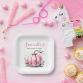 Roze pompoen Baby shower Beschikbaar Papieren Bordje (Feest)