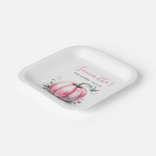 Roze pompoen Baby shower Beschikbaar Papieren Bordje (Gebogen)