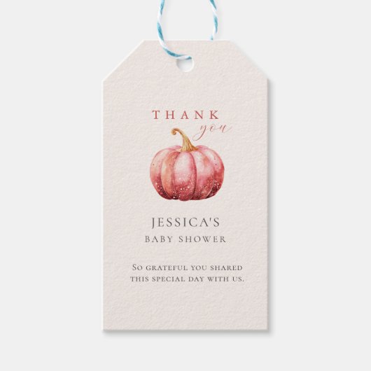 Roze Pompoen Baby Shower Cadeautag Cadeaulabel (Voorkant)