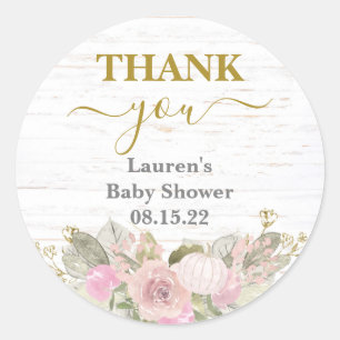 Roze Pompoen Baby shower Classic Ronde Sticker