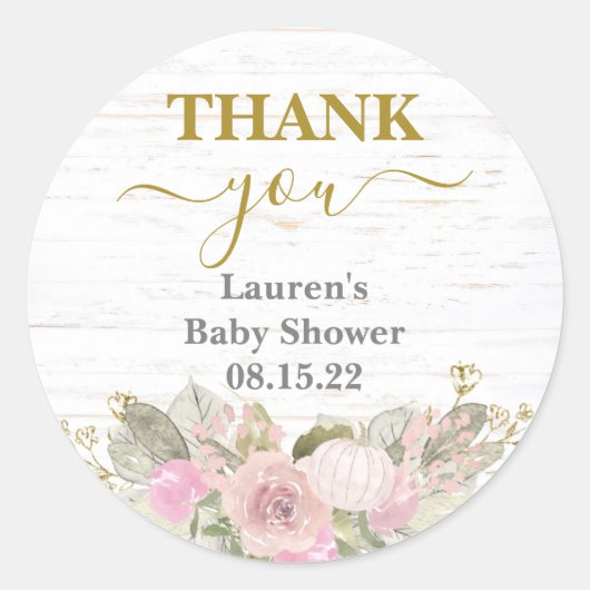 Roze Pompoen Baby shower Classic Ronde Sticker (Voorkant)