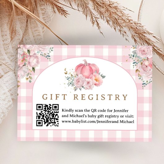 Roze Pompoen Baby shower Gift Registry Kaart