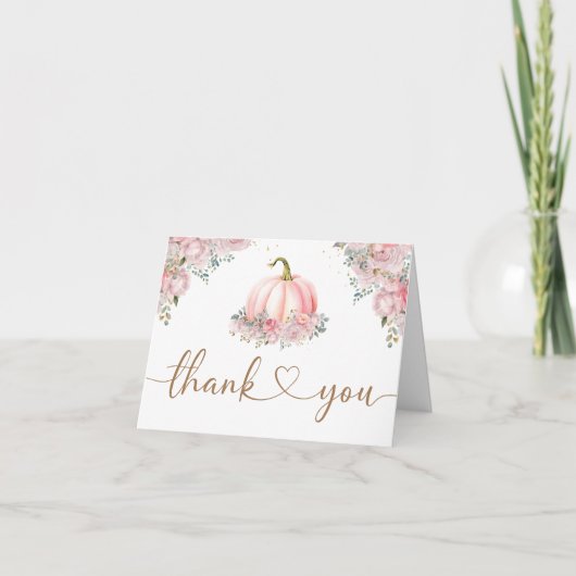 Roze pompoen Baby shower Herfst gevouwen dank u Bedankkaart (Voorkant)