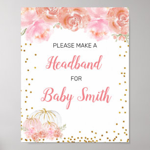 Roze pompoen Baby shower Hoofdbandstation Poster