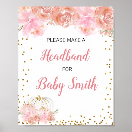 Roze pompoen Baby shower Hoofdbandstation Poster (Voorkant)