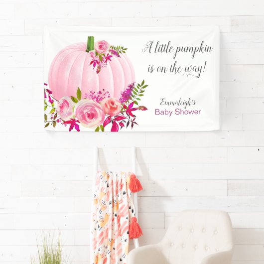 Roze Pompoen Baby shower Horizontaal Spandoek (Insitu)
