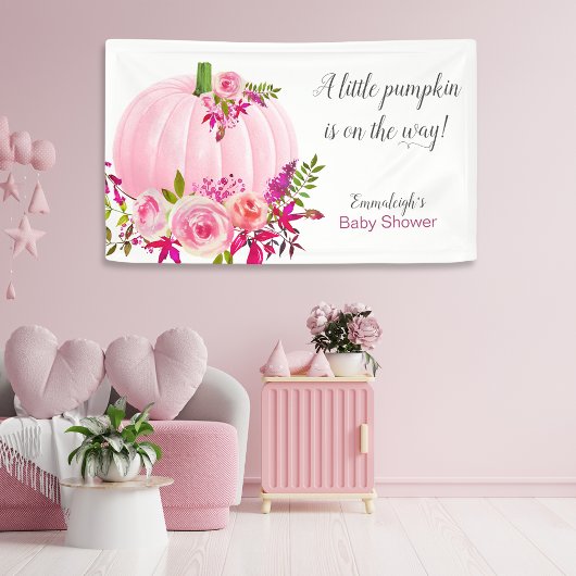 Roze Pompoen Baby shower Horizontaal Spandoek