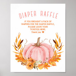 Roze Pompoen Baby shower Luier Raffle Teken Poster