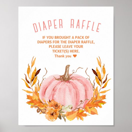 Roze Pompoen Baby shower Luier Raffle Teken Poster (Voorkant)