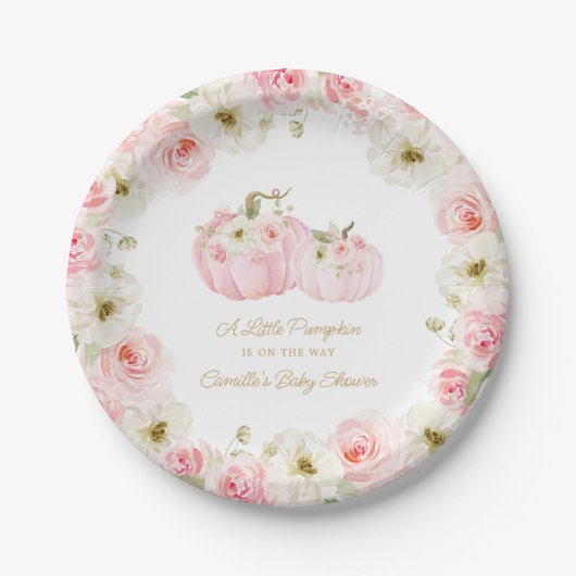 Roze Pompoen Baby shower Papier Borden Papieren Bordje (Voorkant)