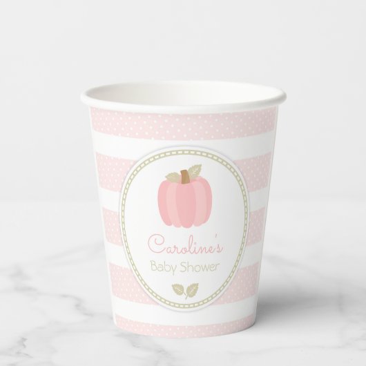 Roze Pompoen Baby shower Papier Cups Papieren Bekers (Achterkant)