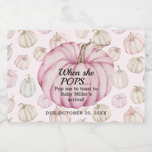 Roze pompoen Baby shower Pop IT Mini Sparkling Wijnetiket (Enkel label)