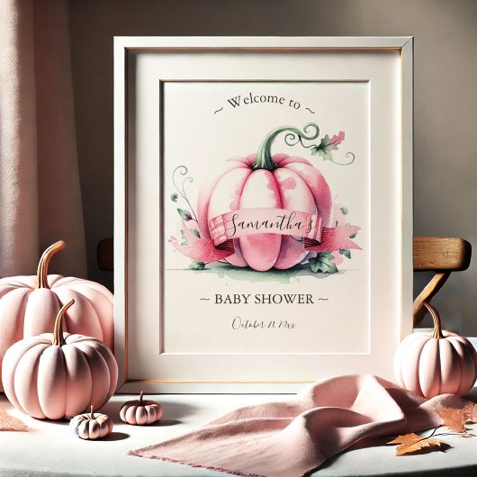 Roze pompoen Baby shower Posters