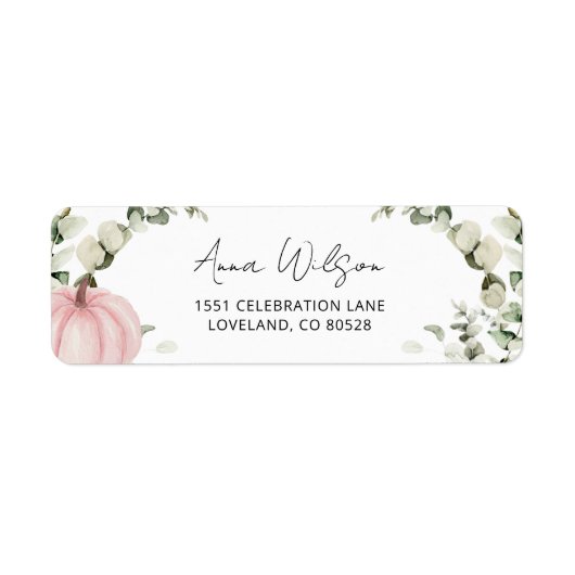 Roze pompoen Baby shower retouradres Etiket (Voorkant)