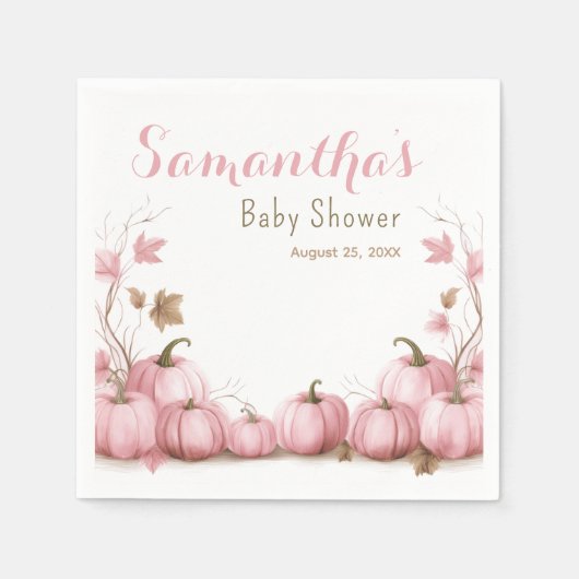 Roze Pompoen Baby shower Thema Papier Servet (Voorkant)