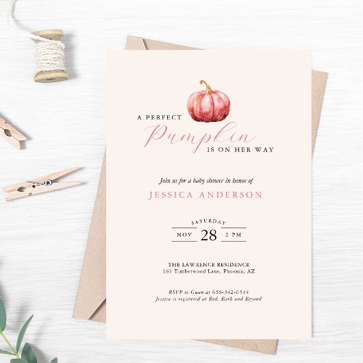  roze pompoen Baby shower uitnodiging