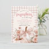 Roze Pompoen Baby shower Uitnodiging Bloemenboog (Staand voorkant)