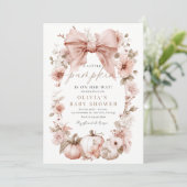 Roze Pompoen Baby shower Uitnodiging Bloemenboog (Staand voorkant)
