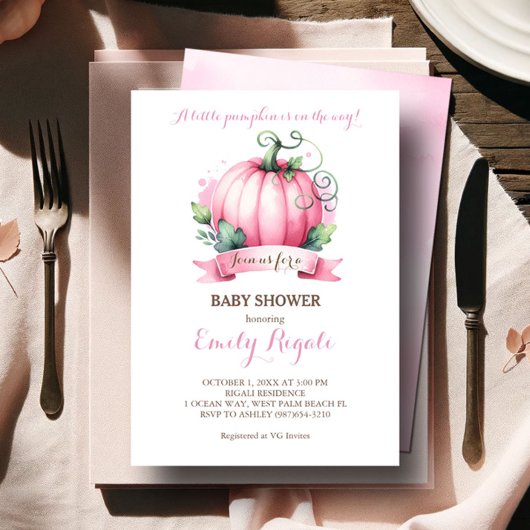 Roze Pompoen Baby Shower Uitnodiging – Herfst Them