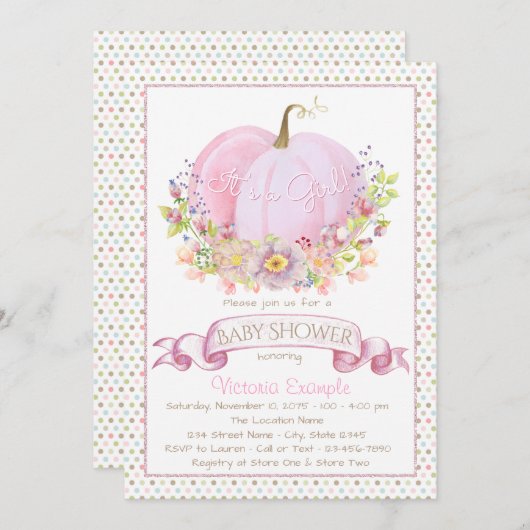 Roze Pompoen Baby Shower Uitnodigingen (Voorkant / Achterkant)