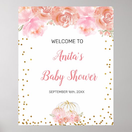 Roze pompoen Baby shower Welkomstbord Poster (Voorkant)