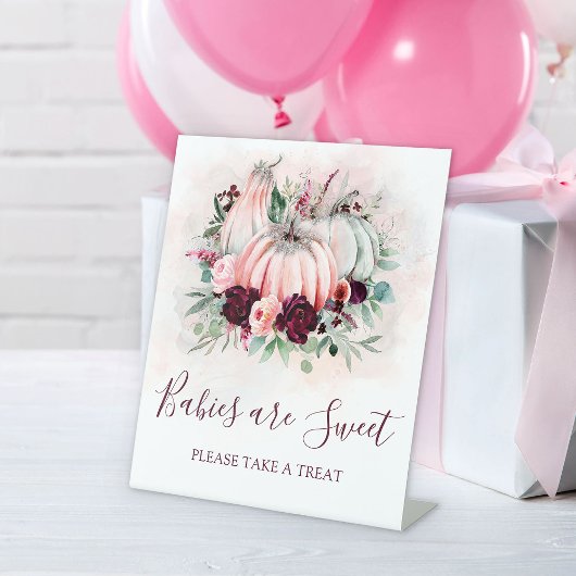 Roze pompoen baby's zijn zoet Baby shower Reclamebord Met Voetstuk