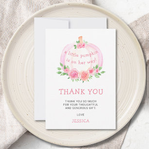 Roze Pompoen Bloemen Baby shower Dank u kaart