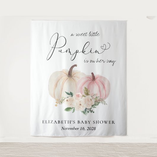 Roze Pompoen Bloemen Baby shower Foto Achtergrond Wandkleed (Voorkant)