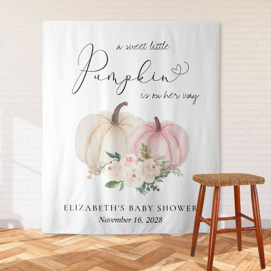 Roze Pompoen Bloemen Baby shower Foto Achtergrond Wandkleed