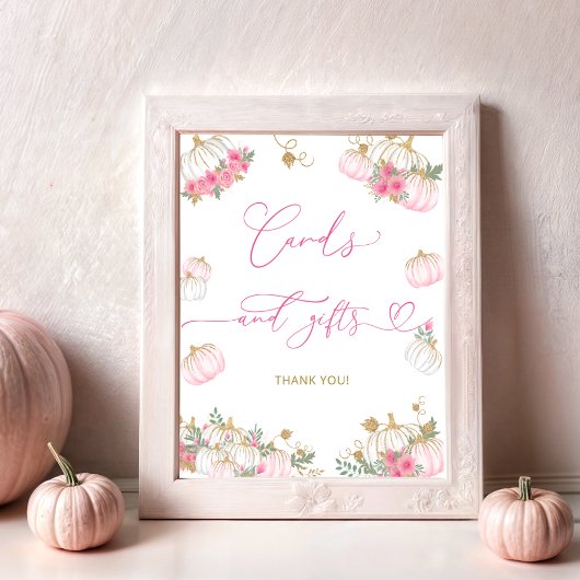 Roze Pompoen Bloemen Baby shower Kaarten en gesche Poster