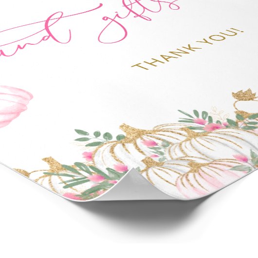 Roze Pompoen Bloemen Baby shower Kaarten en gesche Poster (Hoek)