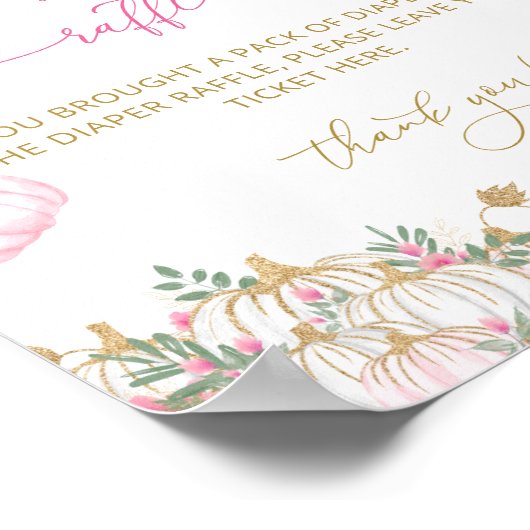 Roze Pompoen Bloemen Baby shower Luier Raffle Poster (Hoek)
