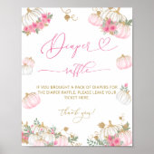 Roze Pompoen Bloemen Baby shower Luier Raffle Poster (Voorkant)