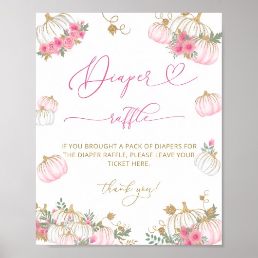 Roze Pompoen Bloemen Baby shower Luier Raffle Poster (Voorkant)