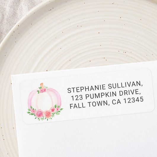 Roze Pompoen Bloemen Baby shower Retouradres Etiket