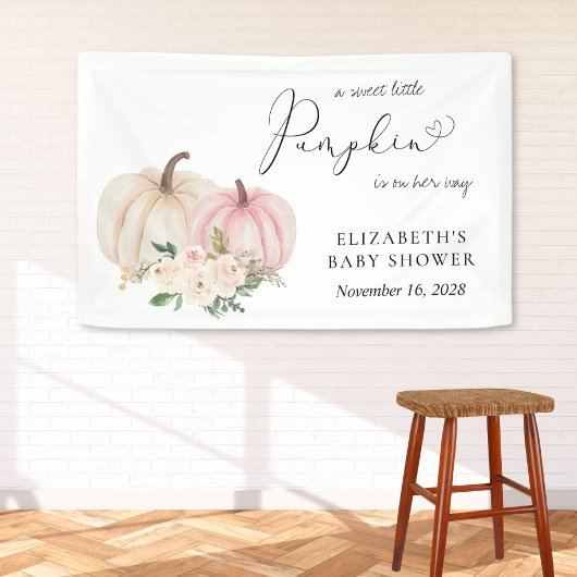 Roze Pompoen Bloemen Baby shower Welkom Spandoek
