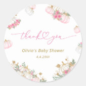 Roze Pompoen Bloemen Dank u Ronde Sticker (Voorkant)