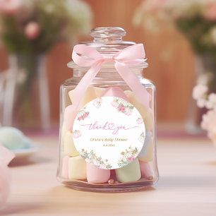 Roze Pompoen Bloemen Dank u Ronde Sticker