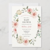 Roze Pompoen Bloemen en groen Baby shower Kaart (Voorkant)
